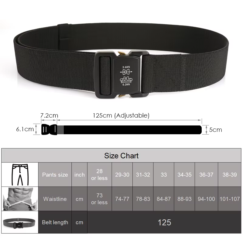 KOLBER 5cm Ceinture élastique hommes alliage d’aluminium boucle à dégagement rapide tactique en plein air