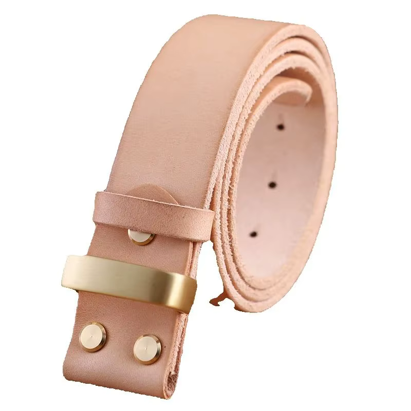 Ceinture en cuir sans boucle lisse dorée pour hommes ceintures de luxe cowboys marron chameau match