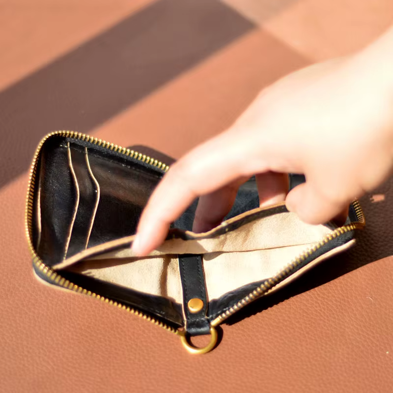 AETOO – portefeuille japonais rétro à fermeture éclair courte en cuir de vache de qualité supérieure pour hommes