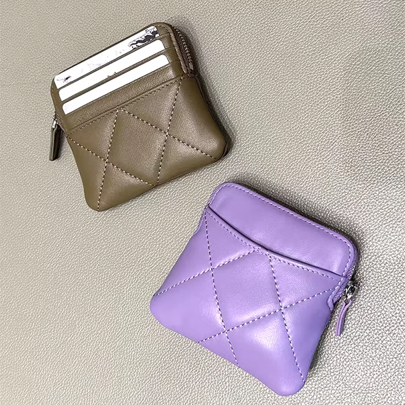 Peau de mouton luxe femme porte-monnaie en cuir véritable Plaid fermeture éclair dame carte portefeuille printemps été mode personnalisé porte-carte sac