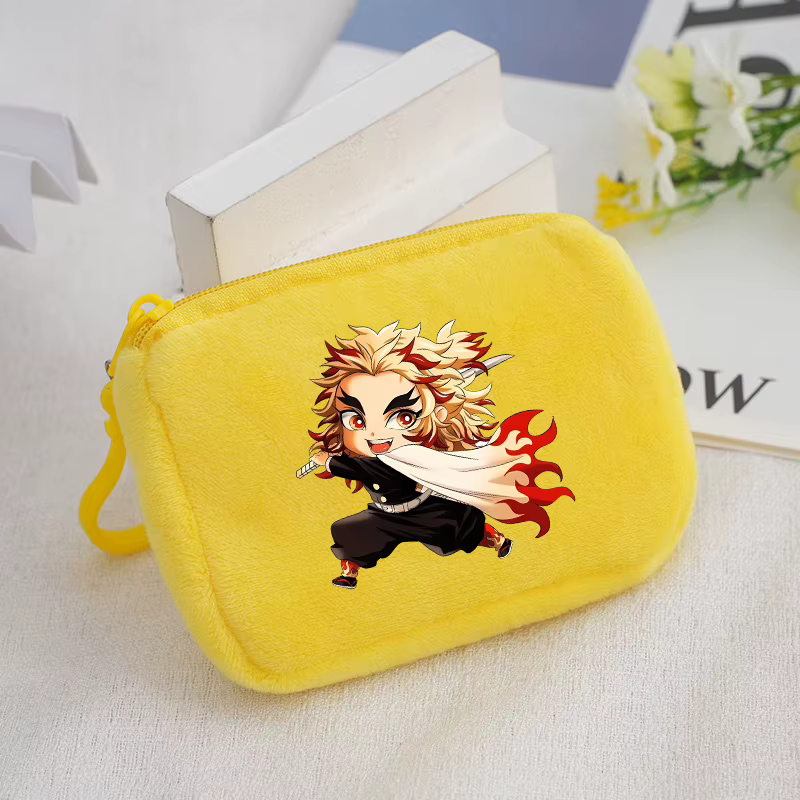 Porte-monnaie Demon Slayer Kimetsu No Yaiba pour garçons et filles, petit portefeuille portable, mini sacs de rangement, pendentif en peluche