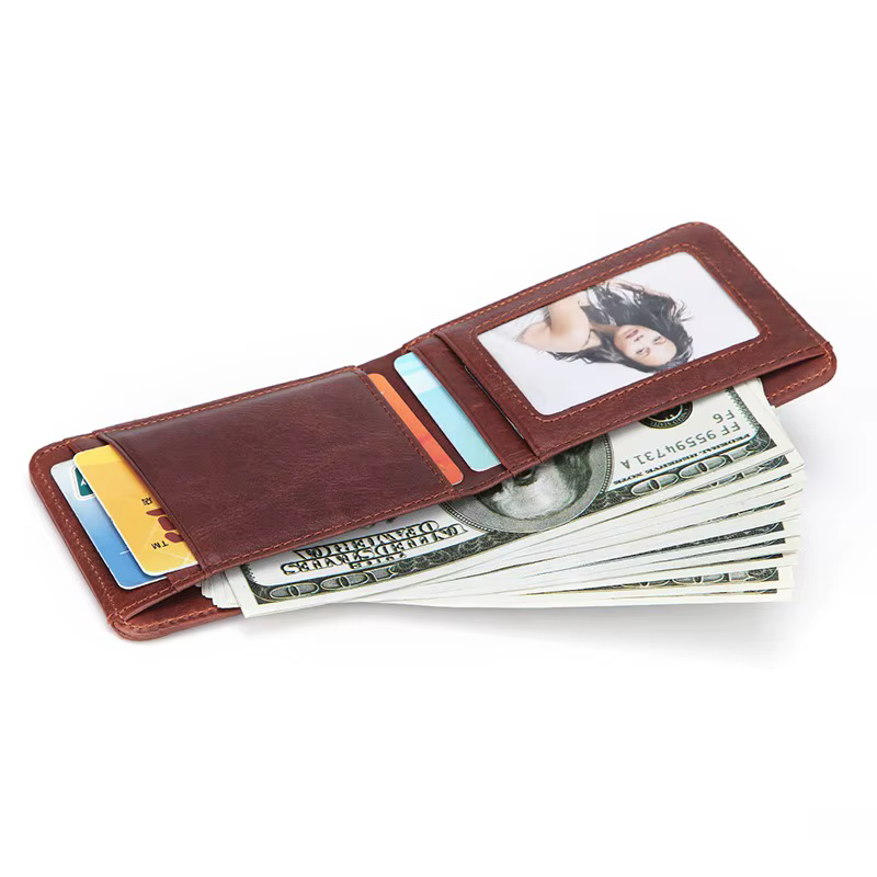GENODERN Petit portefeuille décontracté pour hommes, portefeuilles fins en cuir de vache, mini portefeuille court avec porte-cartes, pochettes à monnaie