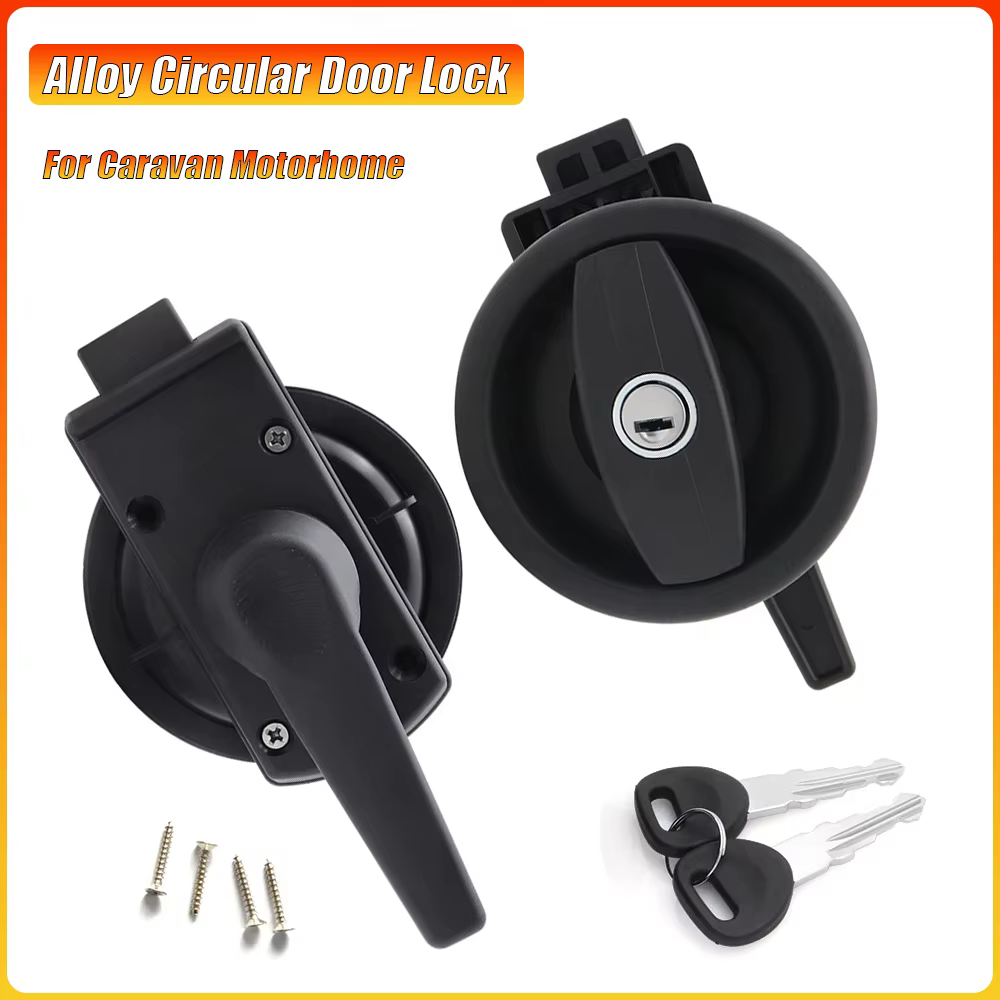 Serrure de porte circulaire en alliage pour caravane, camping-car, serrure de porte complète, baril C/W, main gauche, accessoires de camping-car, 1 pièce