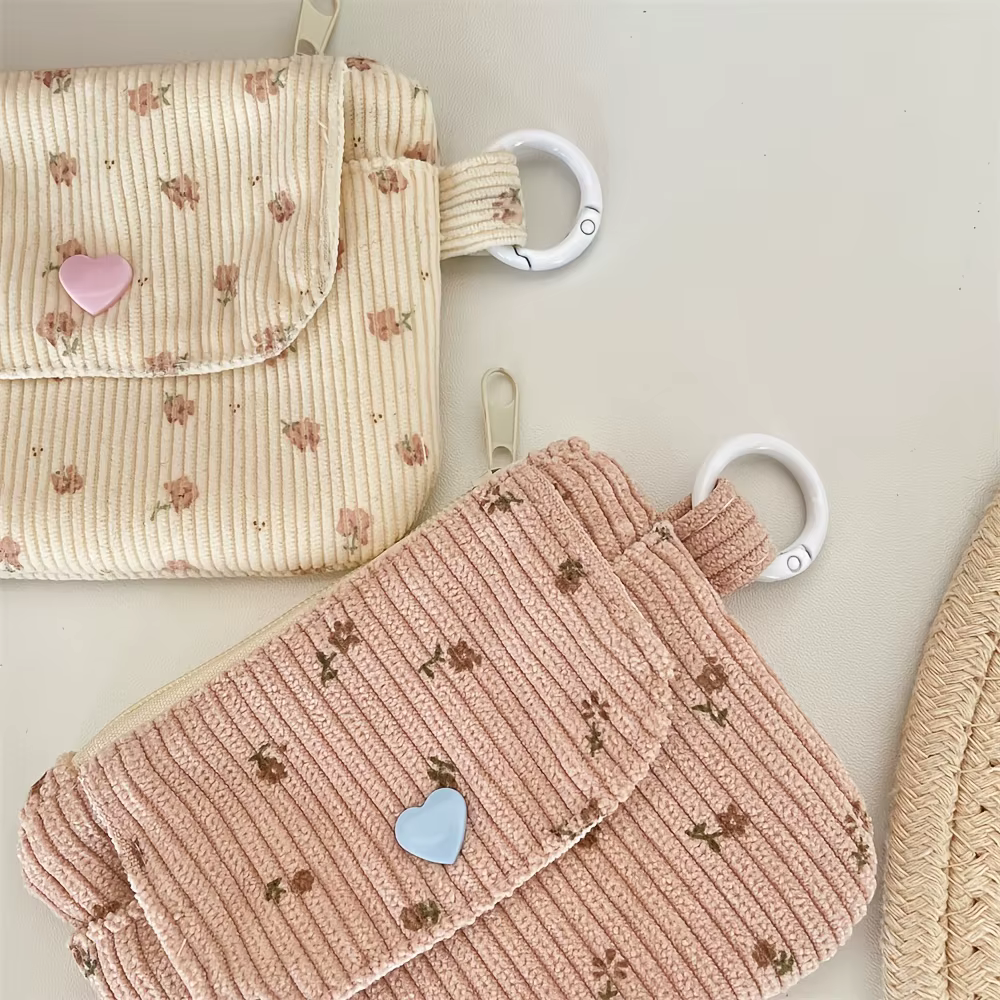 Porte-monnaie en velours côtelé, portefeuille pour femme, porte-cartes à fermeture éclair, pochette pour cartes bancaires et d'identité, trousse à maquillage pour rouge à lèvres