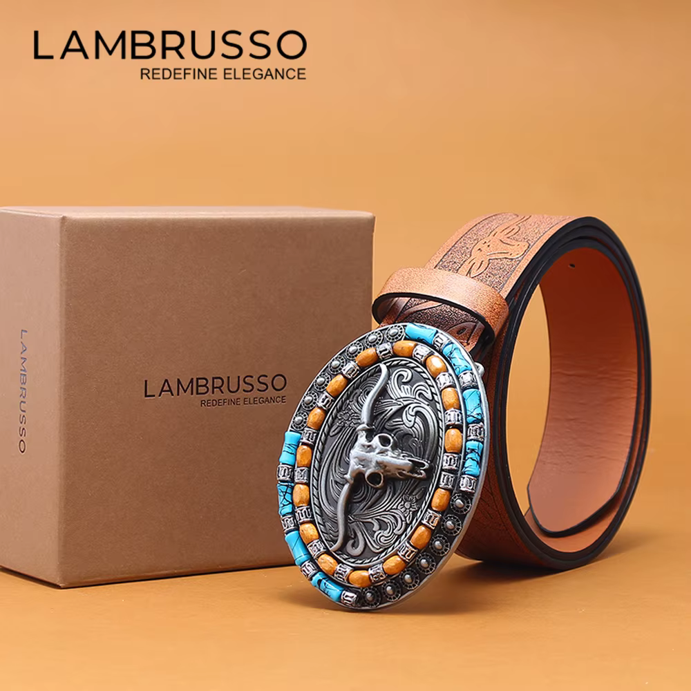 Ceinture en cuir de vachette vintage style western LAMBRUSSO pour homme