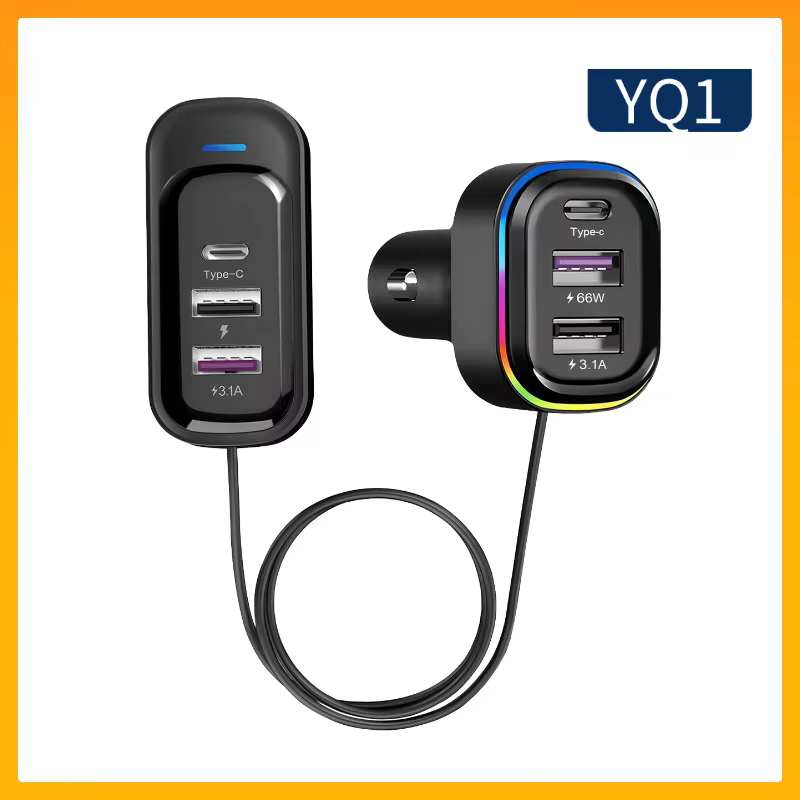 Chargeur rapide de voiture à 6 ports avec 3 Ports d'extension de siège arrière, adaptateur USB multi-appareils pour téléphones et appareils électroniques, accès intérieur de voiture