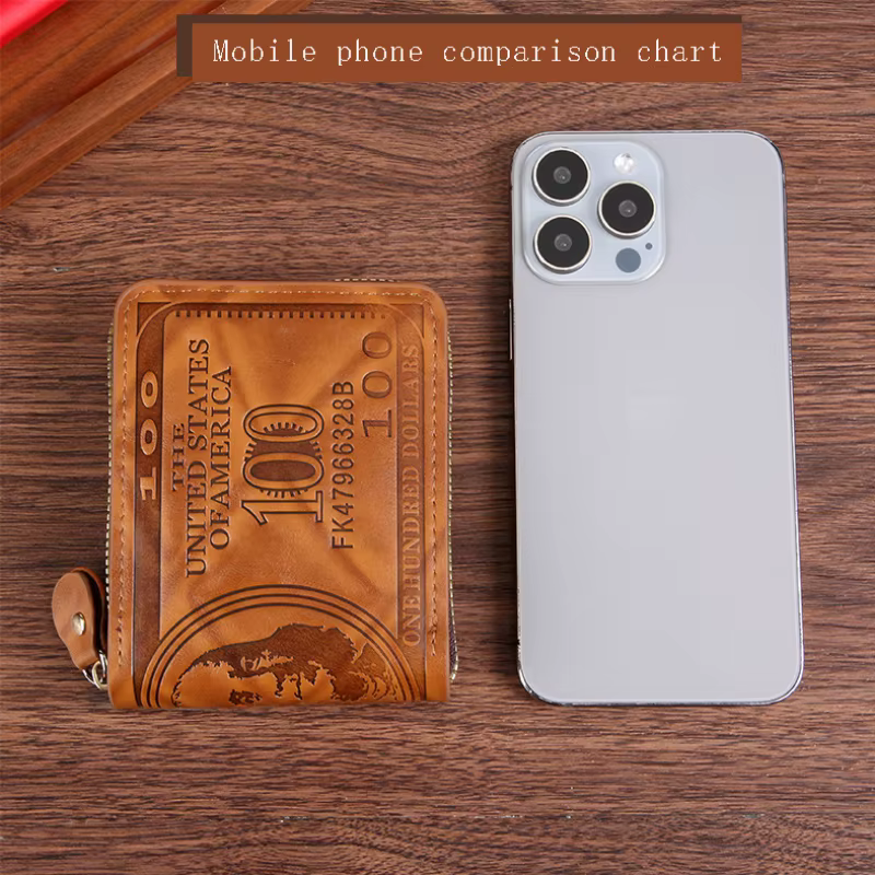 Portefeuille homme avec fermeture éclair 100 dollars américains motif porte-carte monnaie poche sac à main Cartera Hombre Carteras