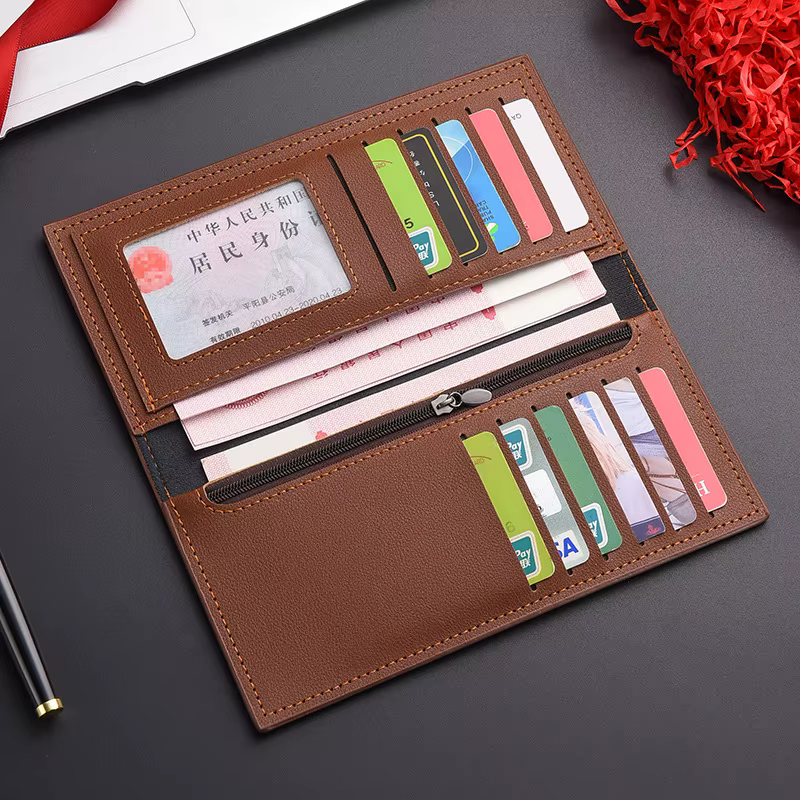 Nouveau Long portefeuille couleur café chéquier Style hommes grande capacité PU rétro