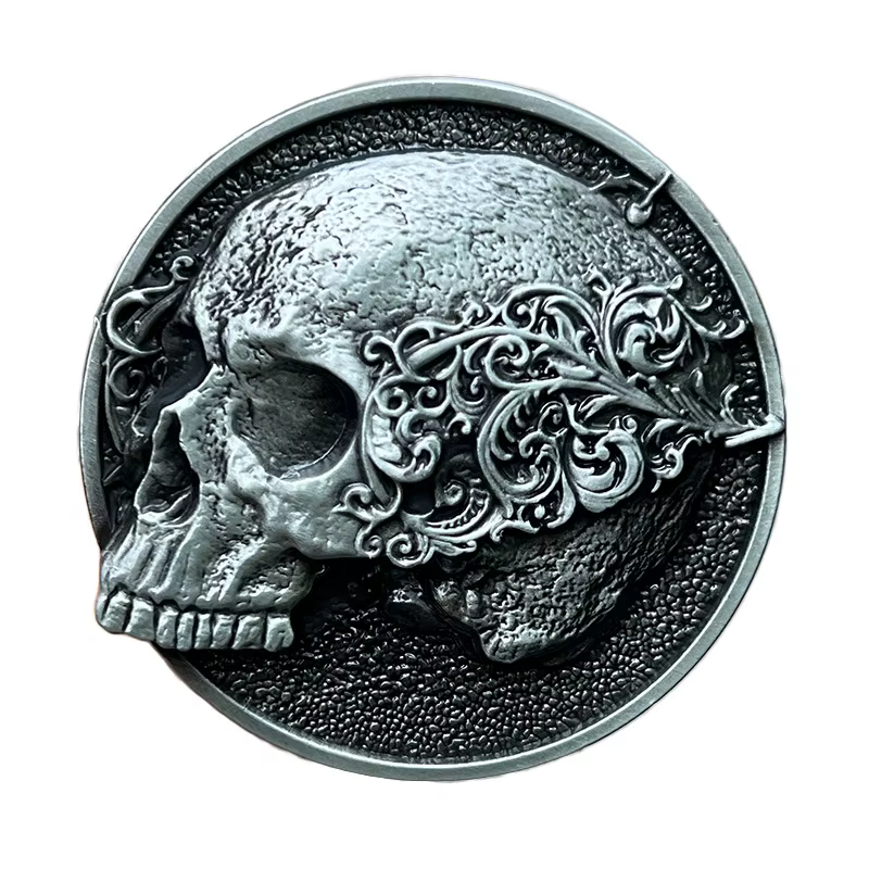 Boucle de ceinture en alliage de zinc avec motif de crâne européen et américain