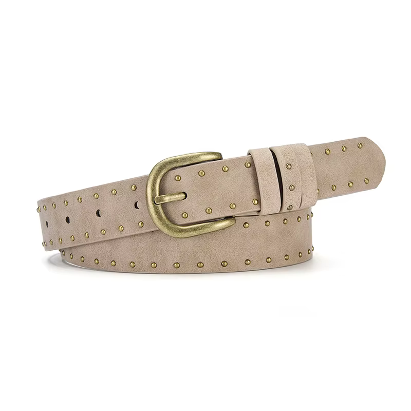 Ceinture à rivets en métal doré pour femmes