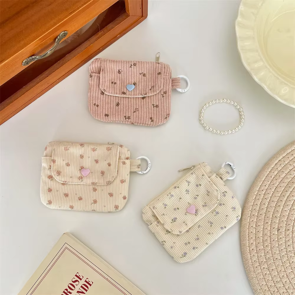 Sac à cartes imprimé en velours côtelé, porte-monnaie à fermeture éclair avec porte-clés, mignon pour enfants, petit portefeuille à fermeture éclair, porte-carte de crédit, sac d'identité