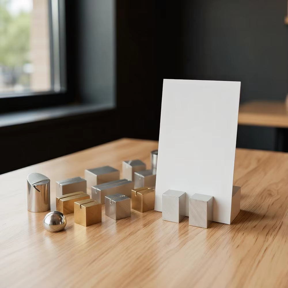 Porte-cartes de table en acier inoxydable durable, support photo de forme géométrique solide, pince stable pour menu, idéal pour hôtel