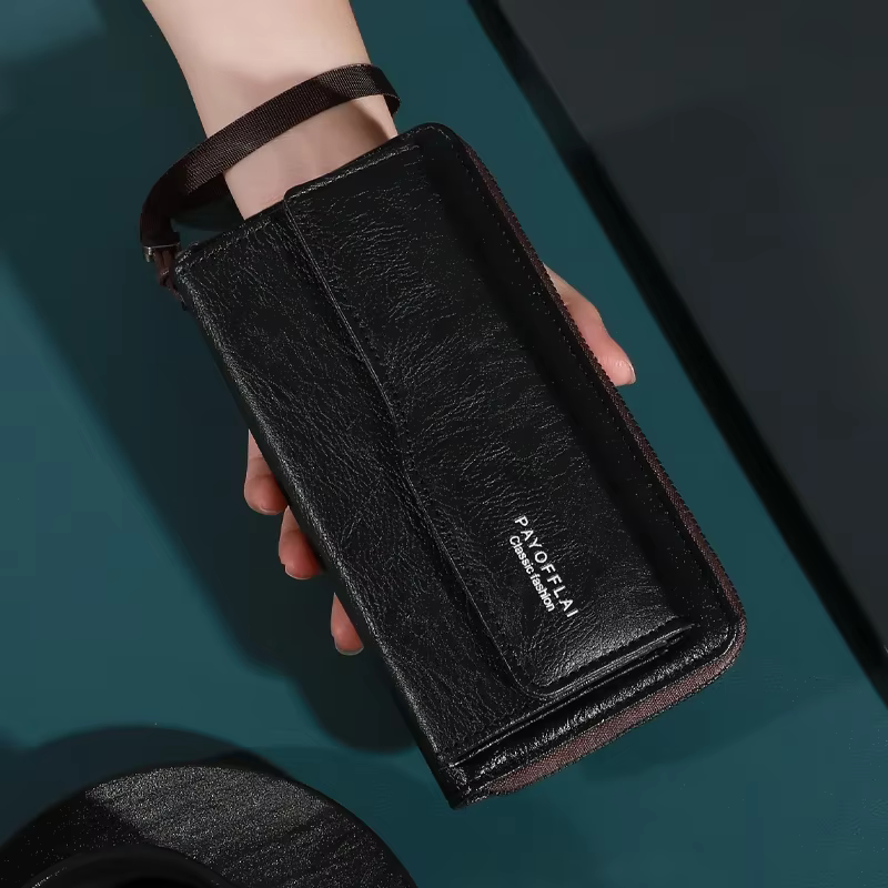 Portefeuille vintage en cuir PU de couleur unie avec bracelet