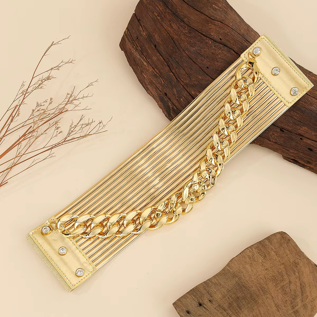Nouvelle ceinture de taille tendance en cuir PU rétro avec chaîne élastique pour femme, accessoires de jupe