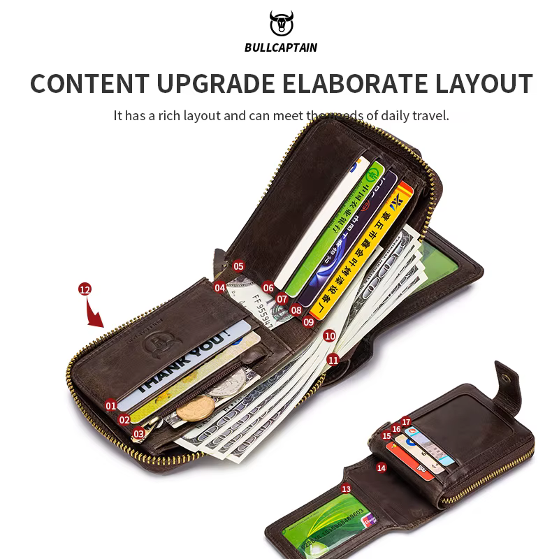 BULLCAPTAIN marque hommes portefeuille en cuir véritable sac à main mâle Rfid