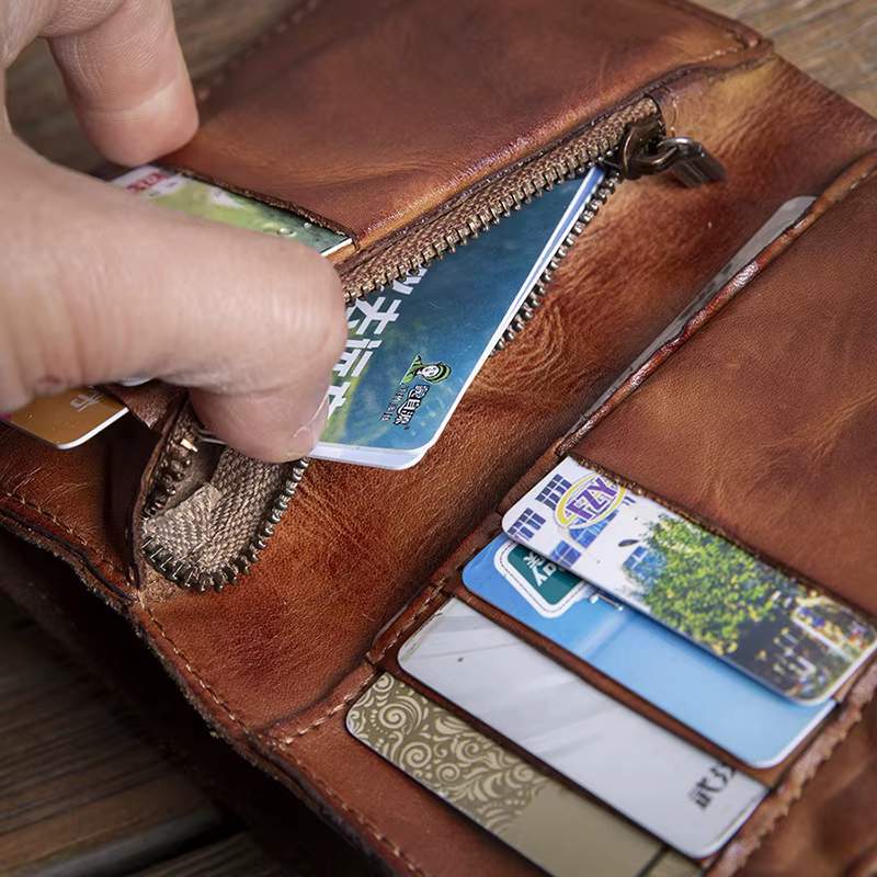 GURO haute qualité hommes portefeuille en cuir véritable Vintage à deux volets pince à billets porte-carte de crédit Design de luxe avec fermeture éclair poche à monnaie