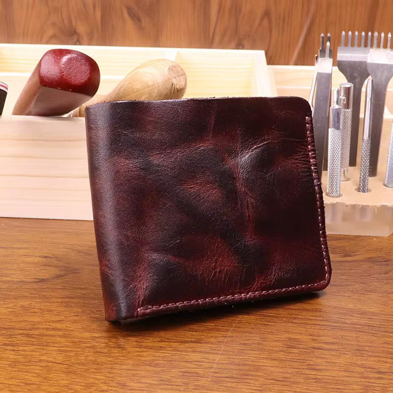 Portefeuille vintage en cuir véritable fait main pour homme