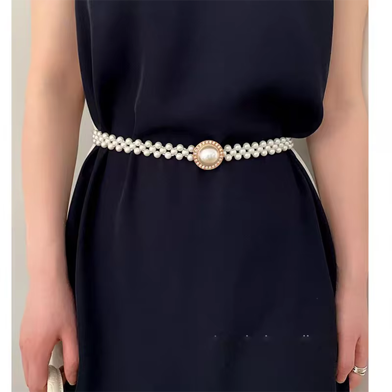 Ceinture Élastique Élégante pour Femme avec Chaîne de Perles