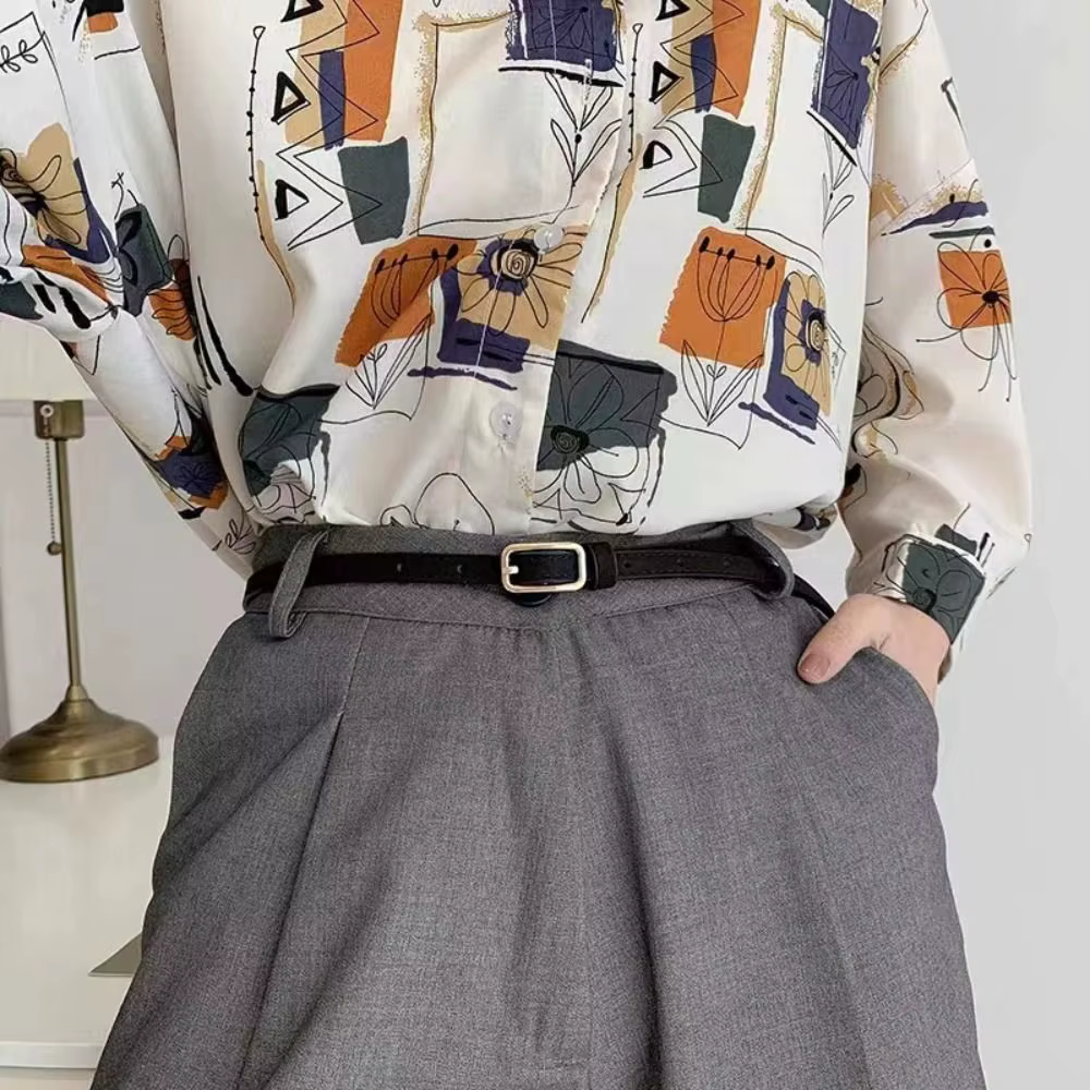 Rétro français ceinture en cuir PU unisexe ceintures boucle