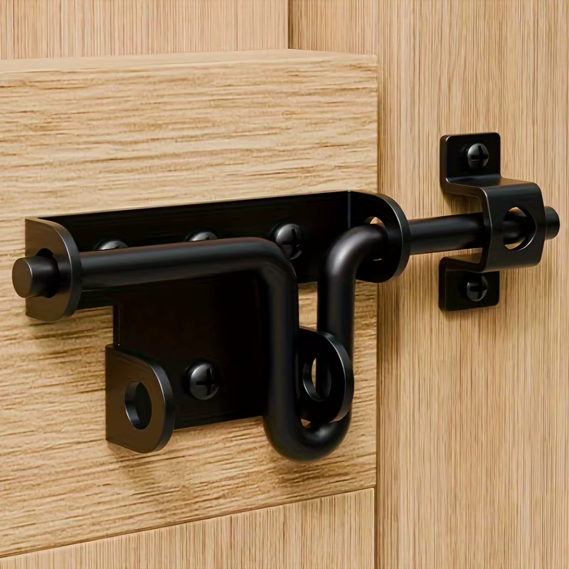 2 ensembles de serrures de sécurité noires robustes, 6,30 pouces, avec trou pour clé, adaptées aux clôtures en bois, aux granges et aux abris - sans batterie requise