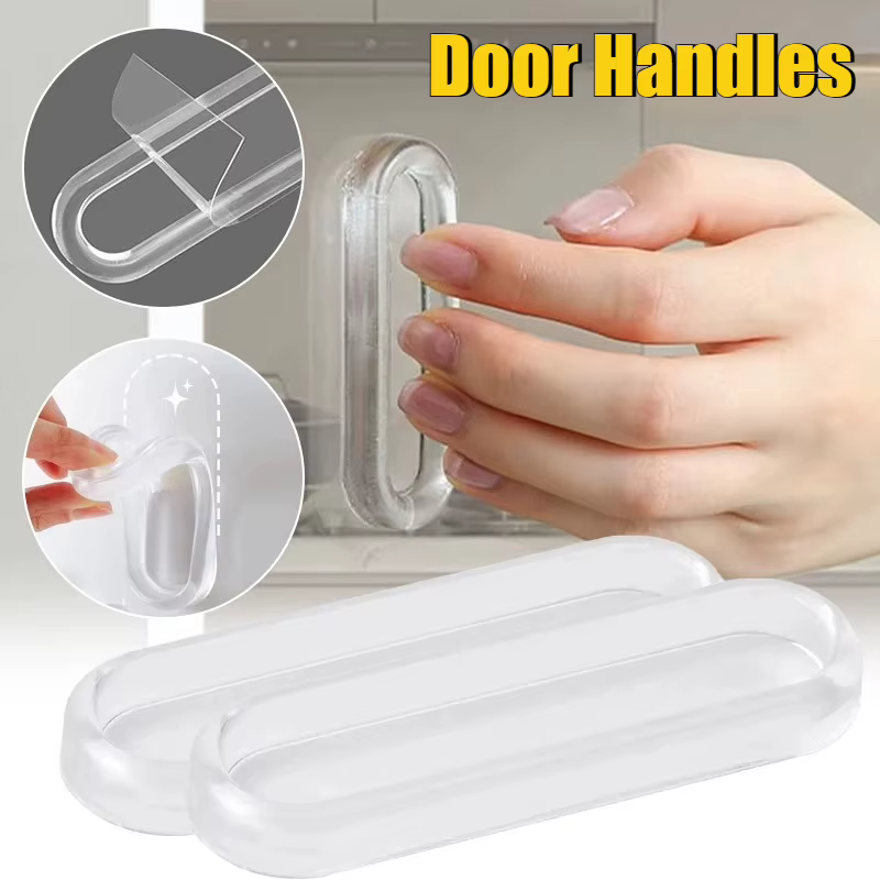 Poignée de porte invisible autocollante transparente en PU souple pour portes coulissantes, armoires de cuisine, portes en verre et tiroirs