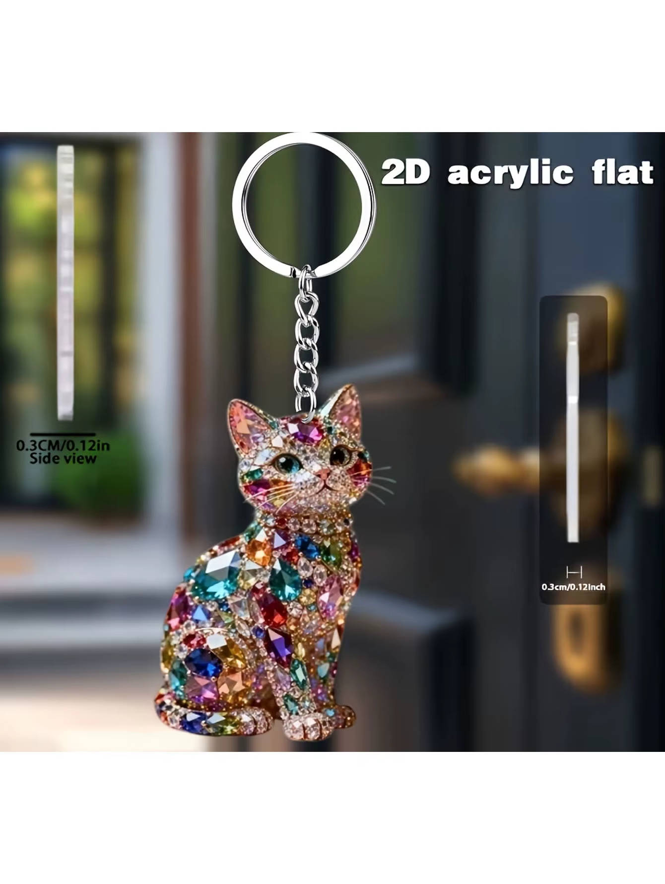 Porte-clés élégant en forme de chat 2D