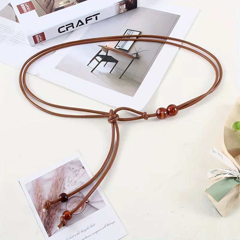 Ceinture fine réglable pour femmes, 1 pièce, avec Accents de perles brunes, cintré à la taille pour robes, chemises, vestes, rehausseur de Style jour à nuit