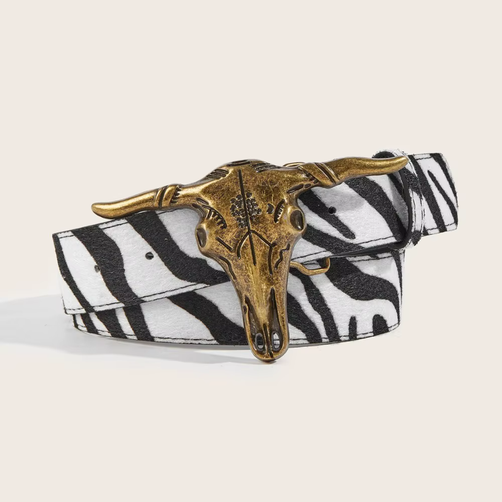 Ceinture en cuir avec boucle tête de taureau western