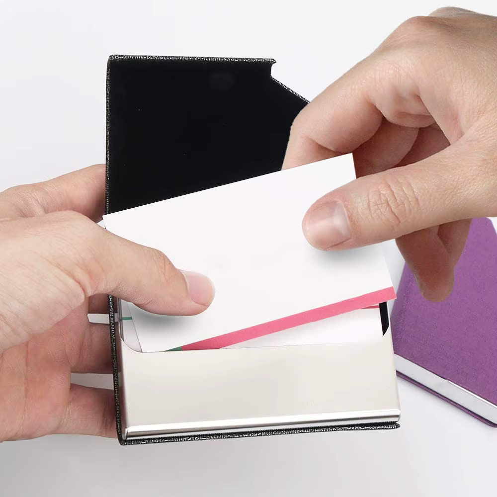 Porte-cartes de visite en métal – Étui à cartes en acier inoxydable en cuir PU imperméable pour hommes et femmes