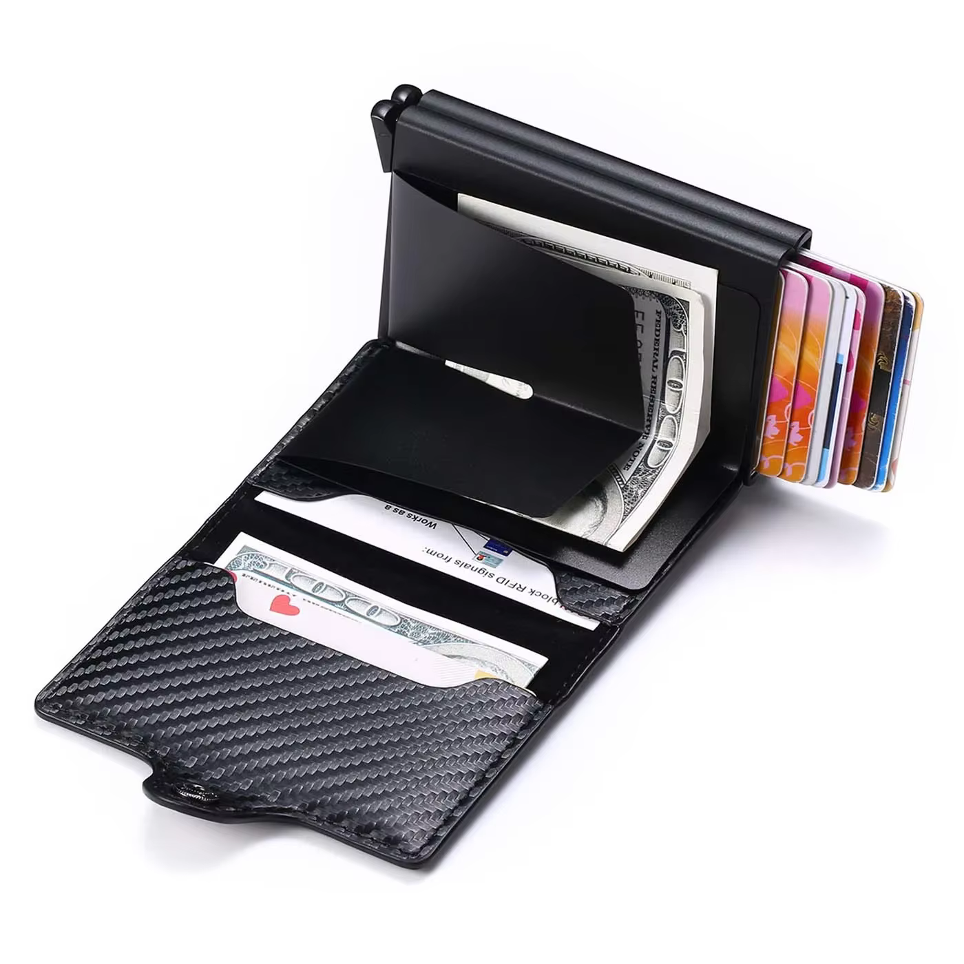 Gravure nom fibre de carbone Mini portefeuille Pop Up cadeau personnalisé carte Rfid haute qualité hommes portefeuilles 12 porte-cartes petit sac d'argent