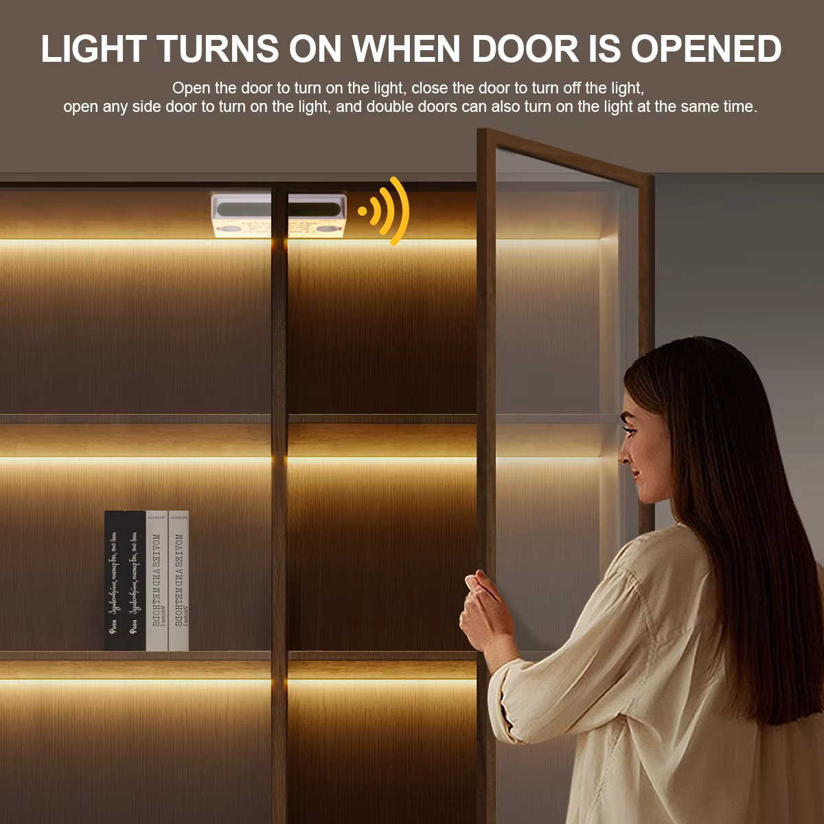 Joli d'éclairage à double porte ouverte, interrupteur à capteur de mouvement pour armoire de Cisco, bande LED, interface DC ou Dupont, 24V, 12V DC