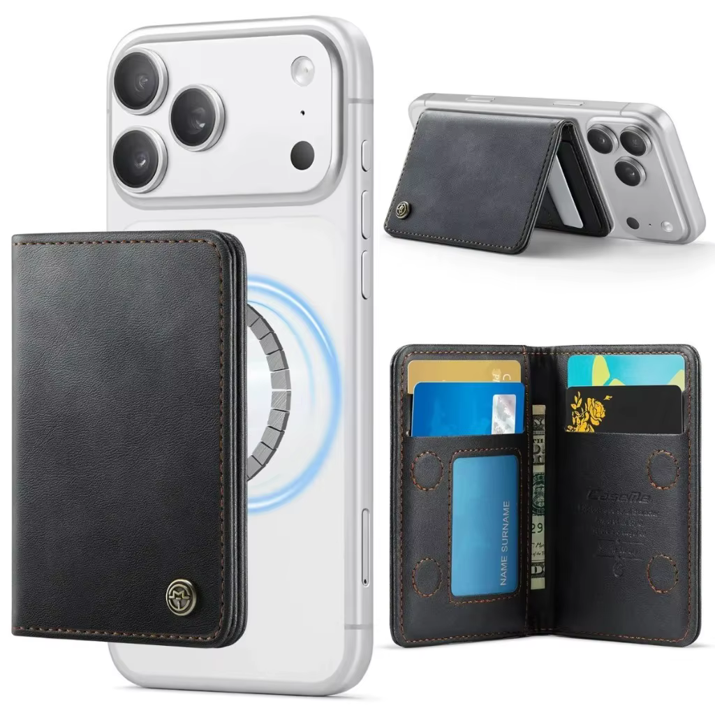 Portefeuille magnétique multi-cartes en cuir PU pour iPhone 17e 17 Pro Max Air 16e 16 15 14 Plus 13 12 11 compatible MagSafe