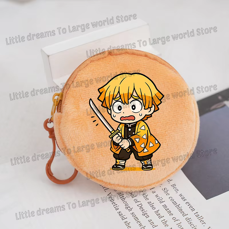 Porte-monnaie Demon Slayer, figurine d'anime, version Q mignonne, mini pochette à clés imprimée, portefeuille rond, décoration pour garçons et filles, porte-monnaie souple, cadeau