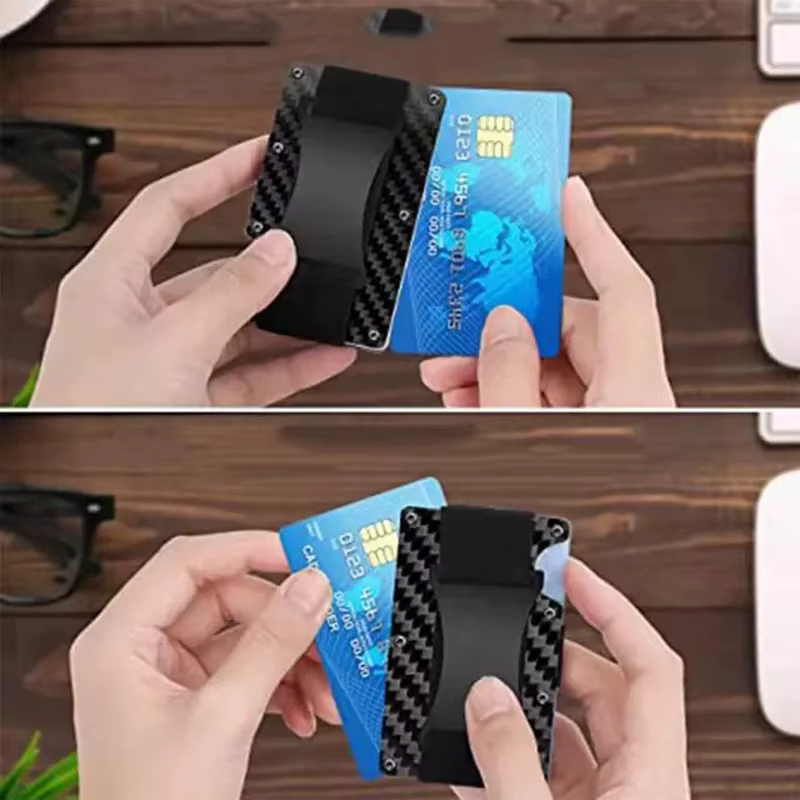 Porte-carte en métal Ultra-fin minimaliste pour hommes version multilingueRFIDAporte-carte de crédit antivol