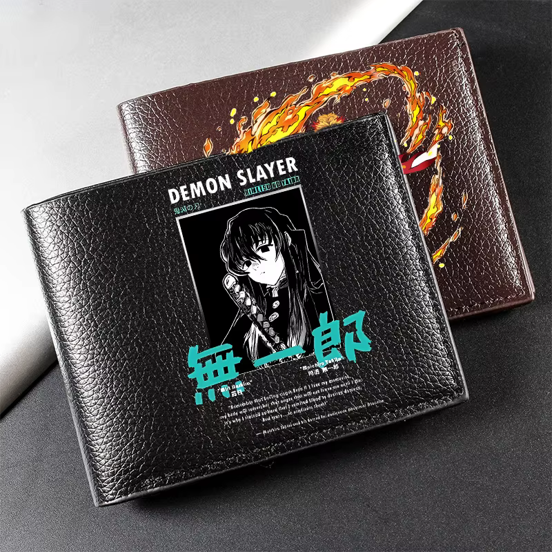 Portefeuille court Demon Slayer pour homme, imprimé anime, porte-cartes portable, porte-monnaie zippé tendance, porte-cartes adulte, sac à monnaie pour homme