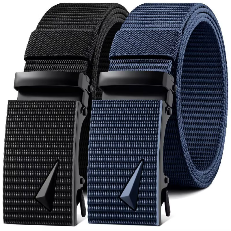 Ceinture de mode coréenne pour hommes, ceinture en toile et nylon de couleur unie avec boucle automatique, ceinture en nylon de qualité supérieure pour l'extérieur et l'entraînement militaire