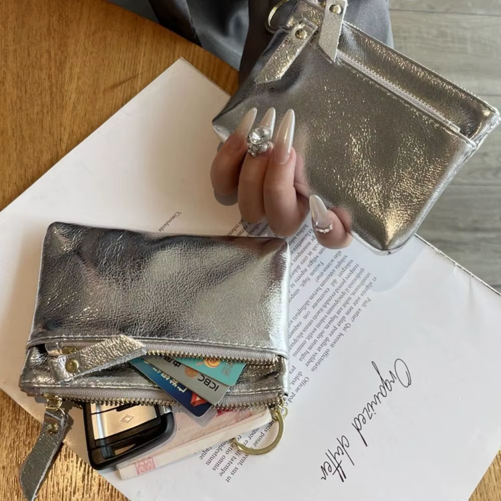 Porte-monnaie en cuir portable à double fermeture éclair