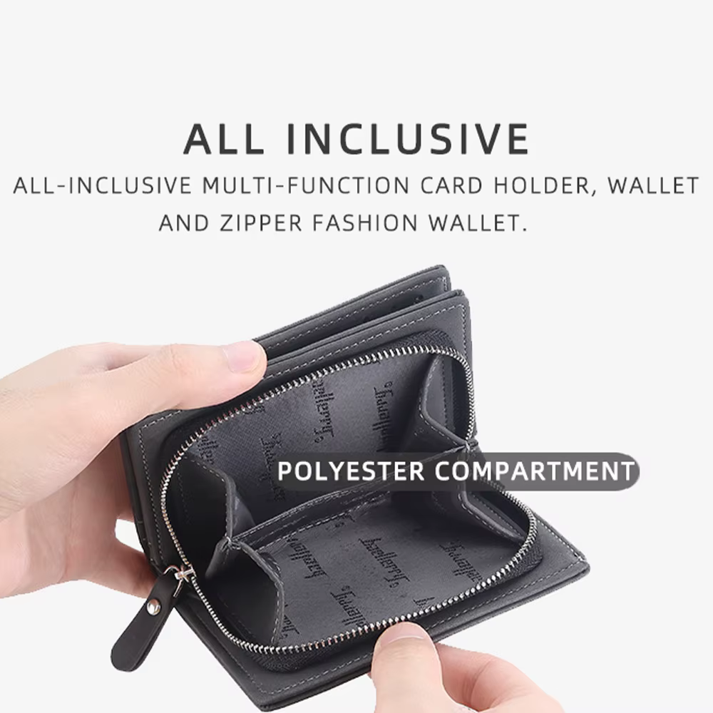 Portefeuille de poche avant pour hommes mince en cuir PU fermeture à glissière Protection RFID 10 emplacements pour cartes minimaliste